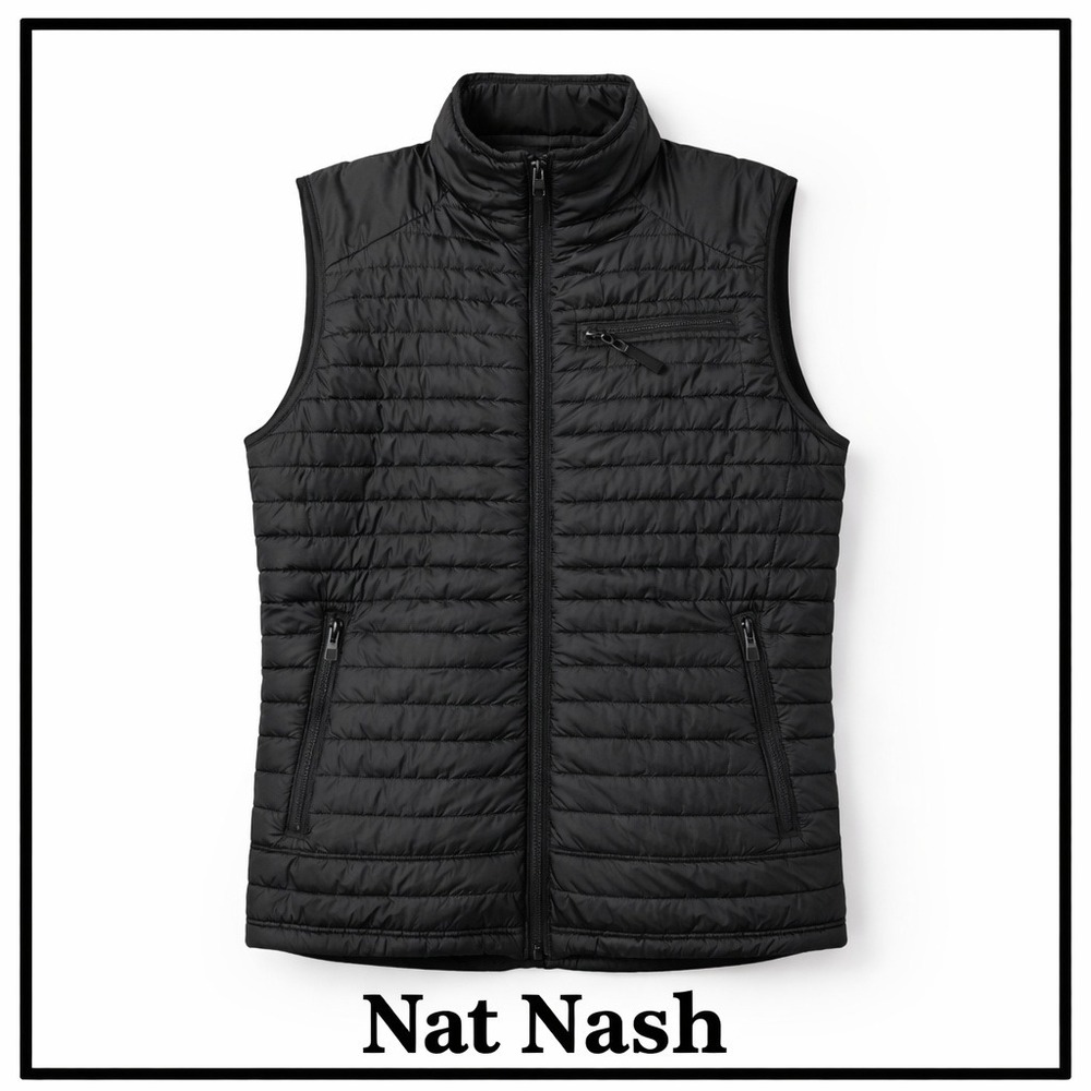 Nat Nast Quilted Packable Puffer Vest Mens Small Black Gorpcore Outdoor Zip